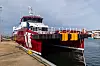 Embracer ligger förtöjd vid kajen i Fiskebäck i Göteborg.