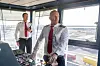 Befälhavare Stefan Kleen, samt överstyrman Daniel Elenbrant på bryggan vid avgång från Halmstad.