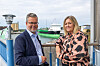 Mikki Koskinen från ESL Shipping och Frida Rowland från AtoB@C Shipping vid dopet av nybygget Stellamar i Ystad 2024.
