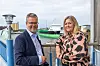 Mikki Koskinen från ESL Shipping och Frida Rowland från AtoB@C Shipping vid dopet av nybygget Stellamar i Ystad 2024.