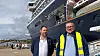 Henning Schuh, kommersiell direktör i STK Cruise till vänster och Peter Eriksson, lokal platschef i Lysekil för SDK Shipping till höger vid Explora III.