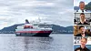 Sjöfartstidningen följde med på Hurtigrutens fartyg Nordnorge för att ta reda på vad det är som lockar med Norge. Från ovan restaurangchef Mats Peres, servitör Lasse Koskelainen, reseledaren Per-Robin Gustafsson och bartender Stéphanie Jungsand